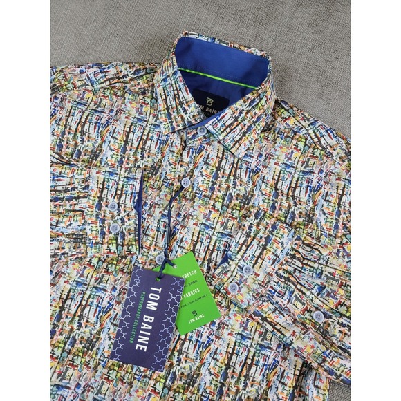 Other - *NWT* Tom Baine Shirt Men S Colorful Performance Slim Fit Stretch Long Button Up